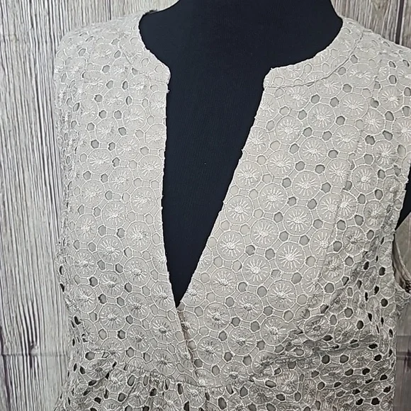 Michael Kors Neutral Shimmer Gold Eyelet Dress Sz 10 - Picture 3 of 11